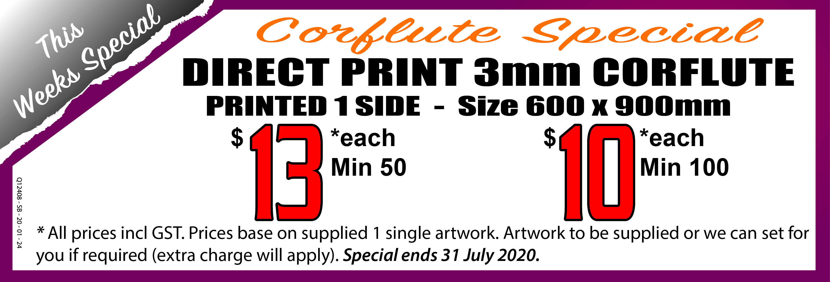 Print Corflute from $10 each. Jack Flash Signs